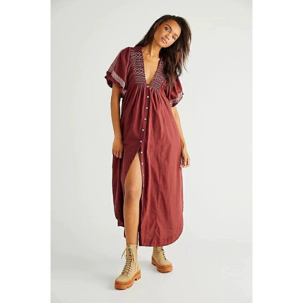 NEW FREE PEOPLE Sz M SAMANTHA SHIRTDRESS EMBROIDERED DOUBLE DARE